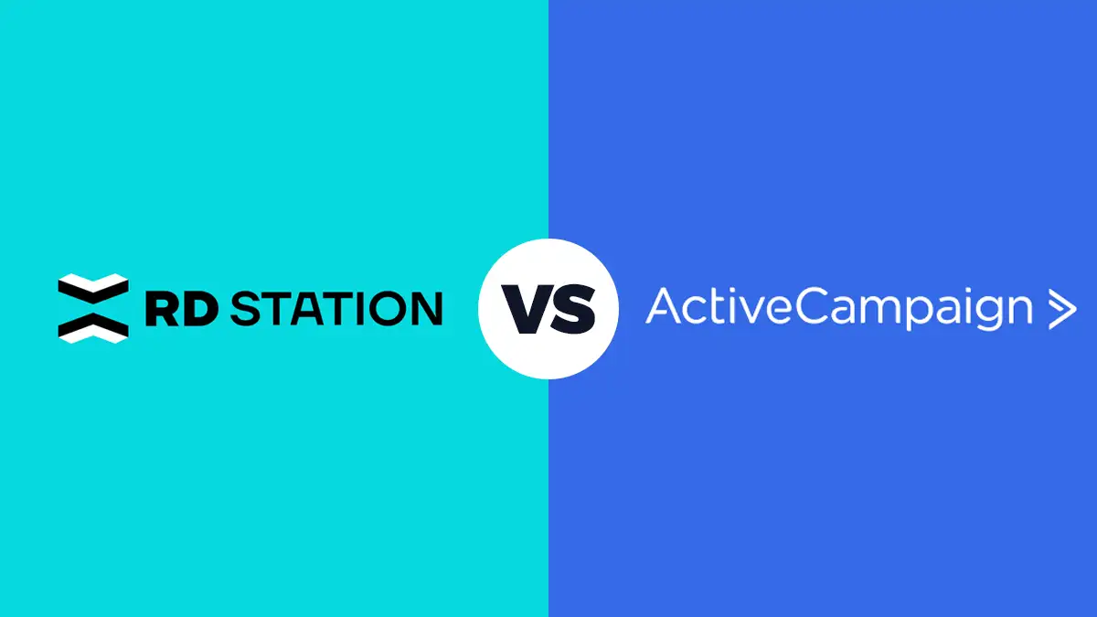 Infográfico comparativo entre as interfaces de automação do RD Station e ActiveCampaign destacando eficiência e ROI.